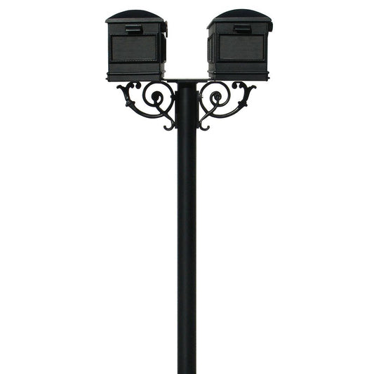 The Hanford TWIN mailbox post system w/Scroll Supports and Lewiston mailbox