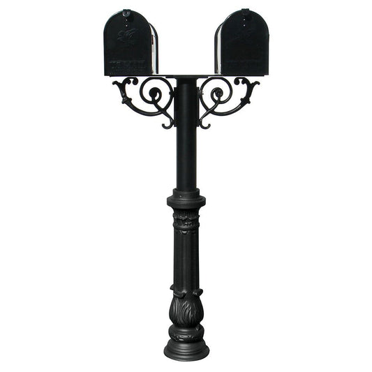 The Hanford TWIN mailbox post system w/Scroll Supports, ornate base, and mailbox