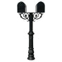 The Hanford TWIN mailbox post system w/Scroll Supports, ornate base, and mailbox