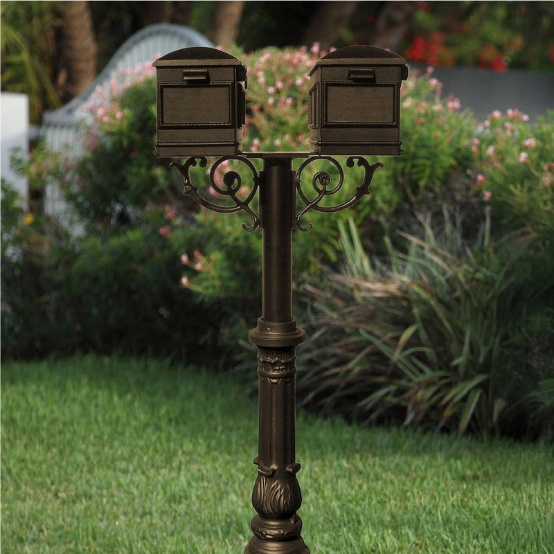 The Hanford TWIN Lewiston mailbox post system w/Scroll Supports and ornate base