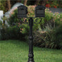 The Hanford TWIN mailbox post system w/Scroll Supports, ornate base, and Lewiston mailbox