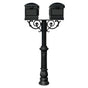 The Hanford TWIN mailbox post system w/Scroll Supports, ornate base, and Lewiston mailbox