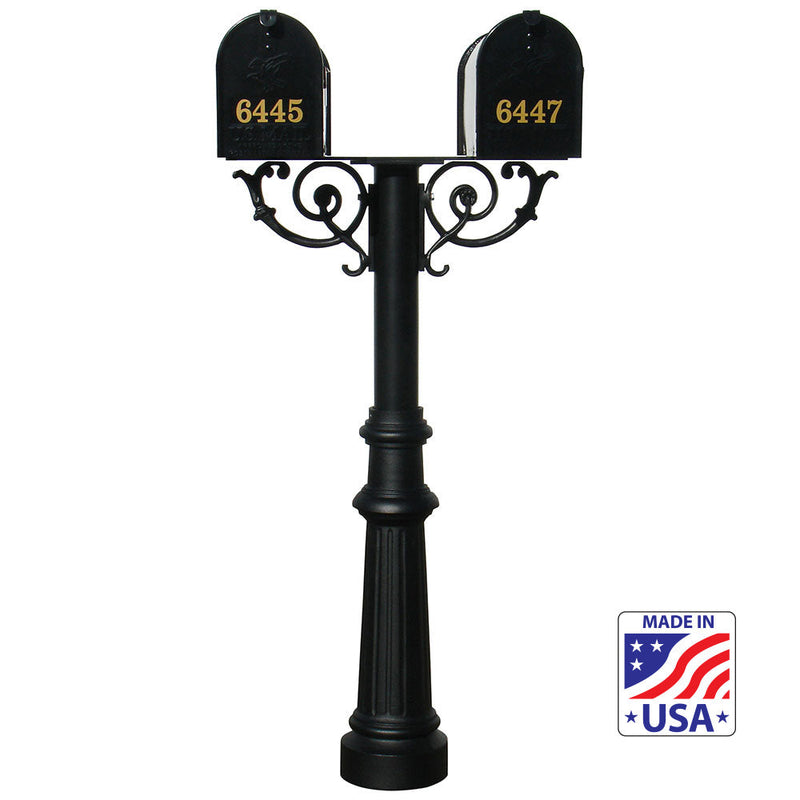 The Hanford TWIN mailbox post system w/Scroll Supports and fluted base