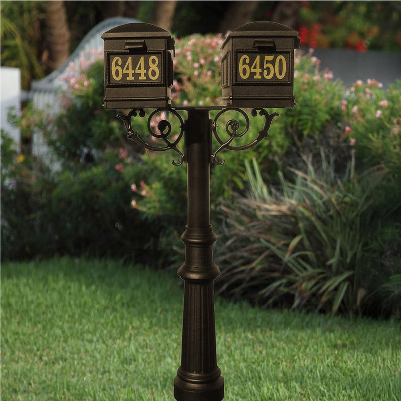The Hanford TWIN Lewiston mailbox post system w/Scroll Supports and fluted base