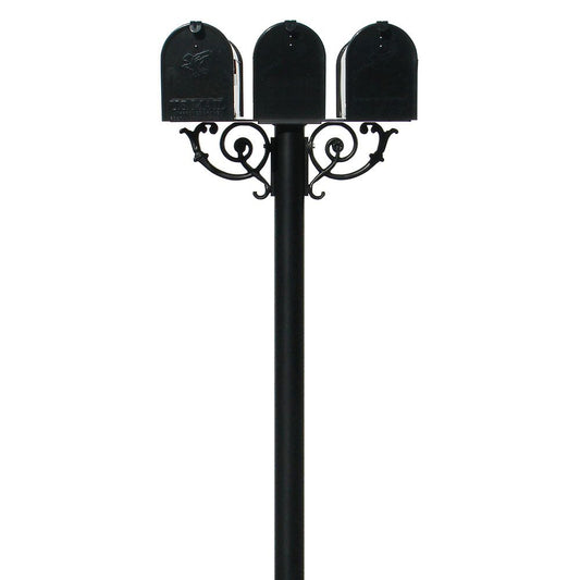 The Hanford TRIPLE mailbox post system w/Scroll Supports and E1 mailbox