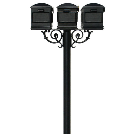 The Hanford TRIPLE mailbox post system w/Scroll Supports and Lewiston mailbox