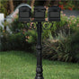 The Hanford TRIPLE mailbox post system w/Scroll Supports, ornate base, and Lewiston mailbox