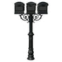 The Hanford TRIPLE mailbox post system w/Scroll Supports, ornate base, and Lewiston mailbox