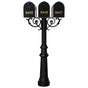 The Hanford TRIPLE mailbox post system w/Scroll Supports, fluted base, and E1 mailbox