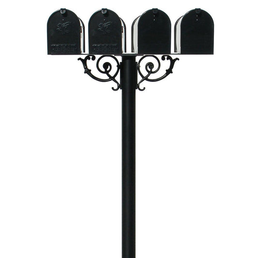 The Hanford QUAD mailbox post system w/Scroll Supports and E1 mailbox
