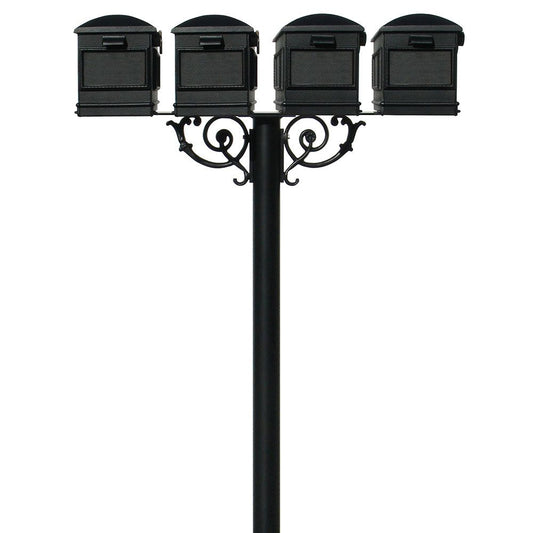 The Hanford QUAD mailbox post system w/Scroll Supports and Lewiston mailbox
