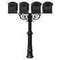 The Hanford QUAD mailbox post system w/Scroll Supports, ornate base, and Lewiston mailbox