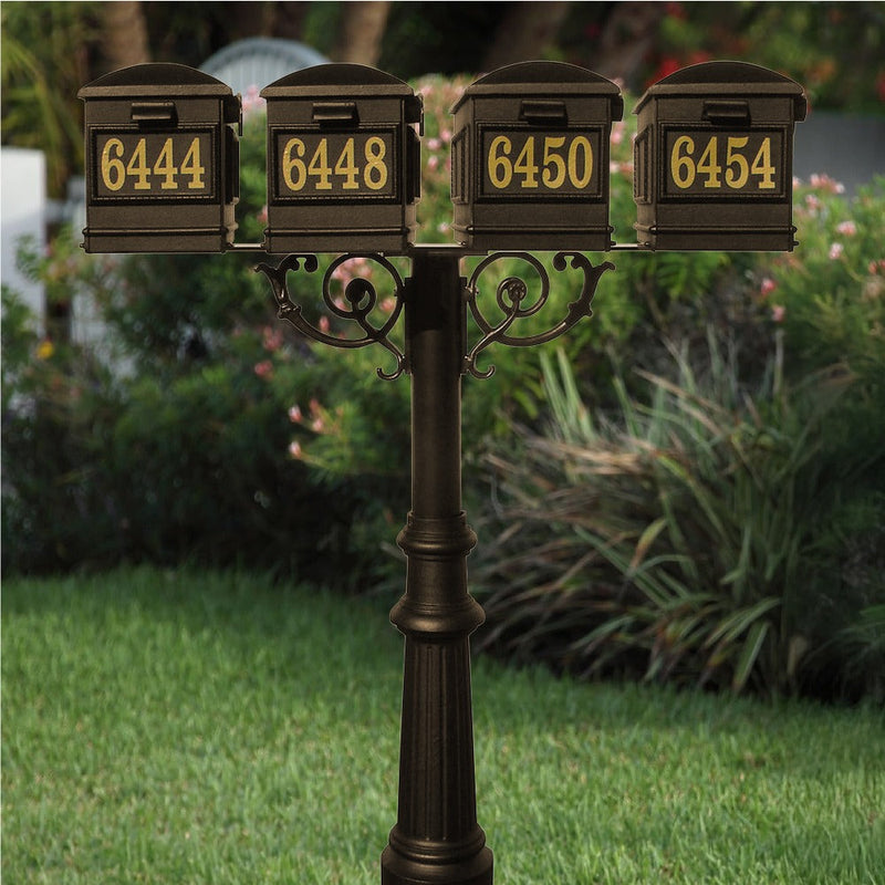 The Hanford QUAD Lewiston mailbox post system w/Scroll Supports and fluted base