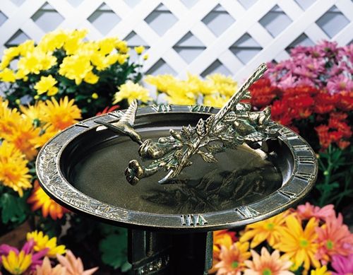 Whitehall Hummingbird Sundial Birdbath - Copper Verdi