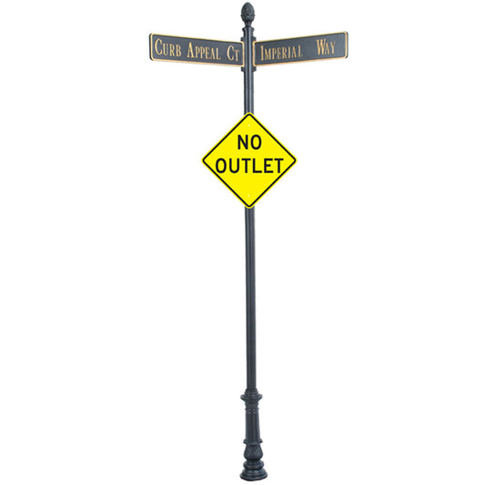Century Round Post Street Sign with Cast Blades and 24" Diamond Sign