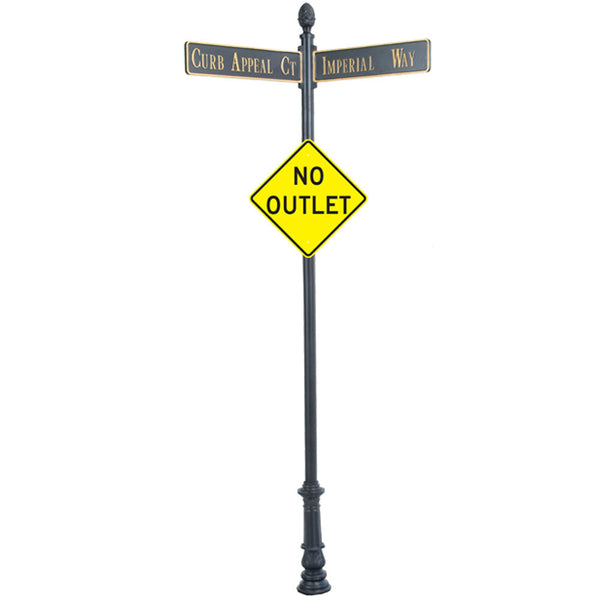 Century Round Post Street Sign with Cast Blades and 24" Diamond Sign
