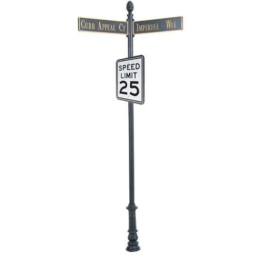 Century Round Post Street Sign with Cast Blades and 24" Rectangle Sign