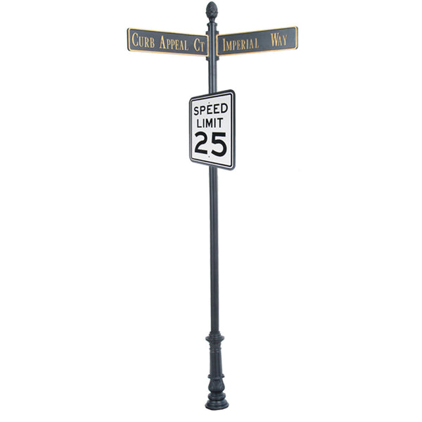 Century Round Post Street Sign with Cast Blades and 24" Rectangle Sign