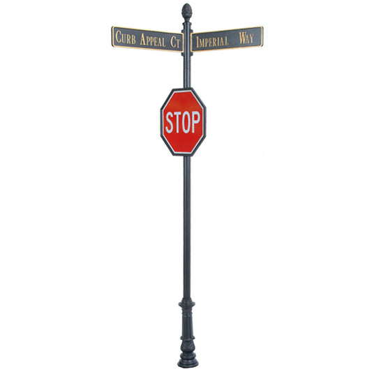 Century 14' 6 in. Tall Round Post Street Sign (14' 6 in. ) w/Cast Blades and 30 in. Stop Sign