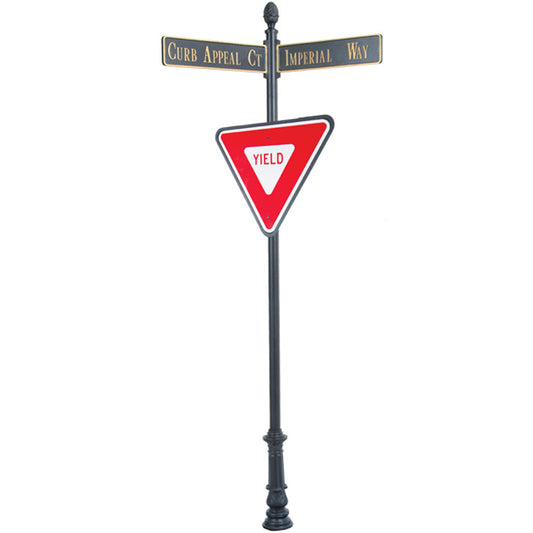 Century Round Post Street Sign with Cast Blades and 30" Yield Sign