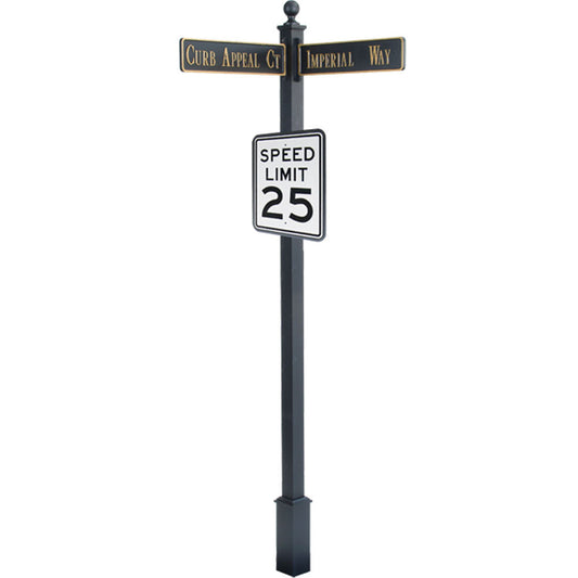 Estate Square Post Street Sign with Cast Blades and 24" Rectangle Sign