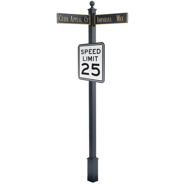 Estate Square Post Street Sign with Cast Blades and 30" Rectangle Sign