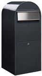 Bobi Jumbo Front Access Package Grey Mailbox with Stainless Steel Mail Slot and Round Black Post Combo
