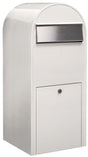 Bobi Jumbo Front Access Package White Mailbox with Stainless Steel Mail Slot and Round Black Post Combo