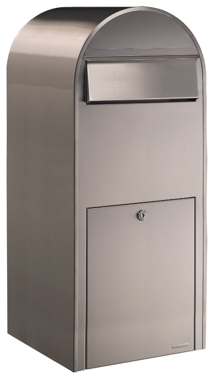 Bobi Jumbo Front Access Package Stainless Steel Mailbox and Round Red Post Combo