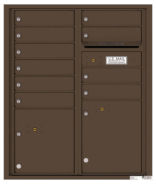 Versatile Front Loading Double Column Commercial Mailbox with 10 Tenant Compartments and 2 Parcel Lockers-Antique Bronze (AB)