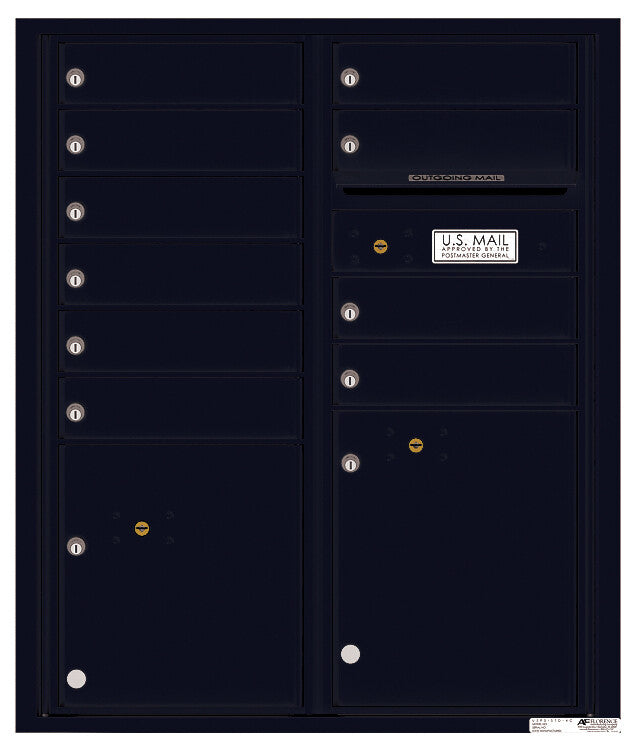 Versatile Front Loading Double Column Commercial Mailbox with 10 Tenant Compartments and 2 Parcel Lockers-Black (BK)