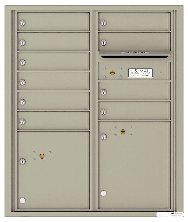 Versatile Front Loading Double Column Commercial Mailbox with 10 Tenant Compartments and 2 Parcel Lockers-Postal Grey (PG)
