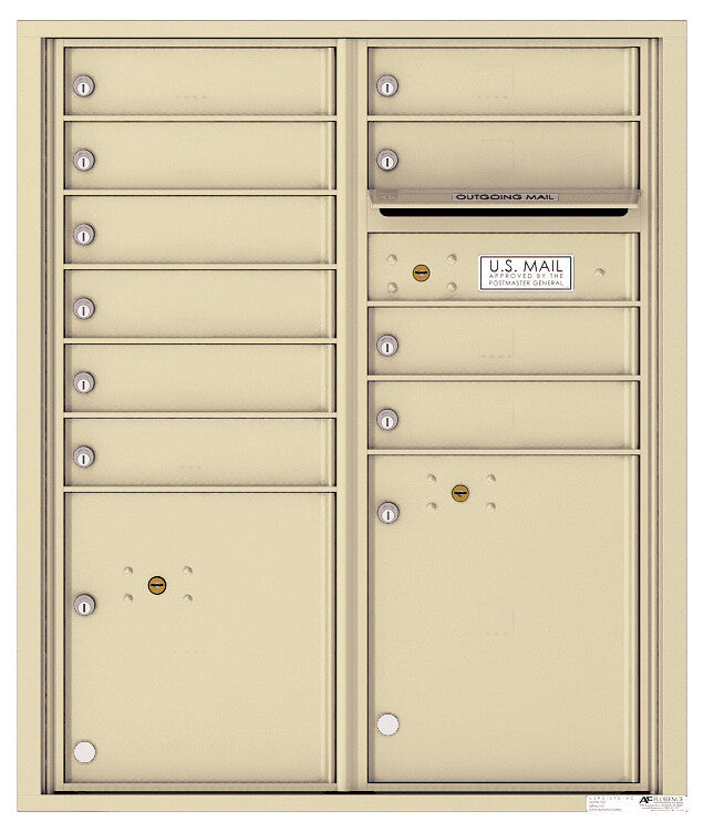 Versatile Front Loading Double Column Commercial Mailbox with 10 Tenant Compartments and 2 Parcel Lockers-Sandstone (SD)