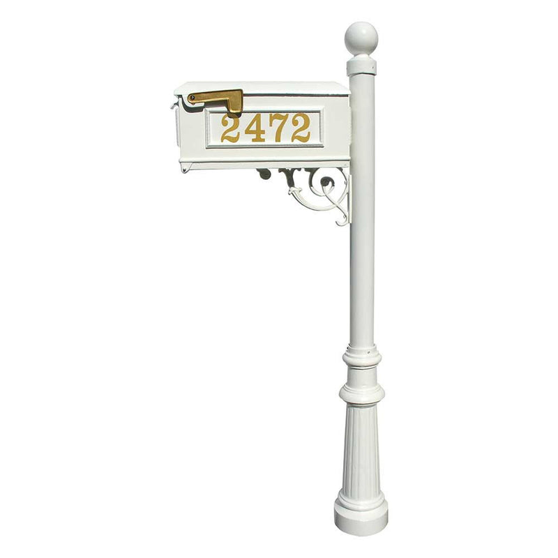 Lewiston Mailbox and Lewiston Post (with Fluted Base and Ball Finial), with Vinyl Numbers and Support Brace