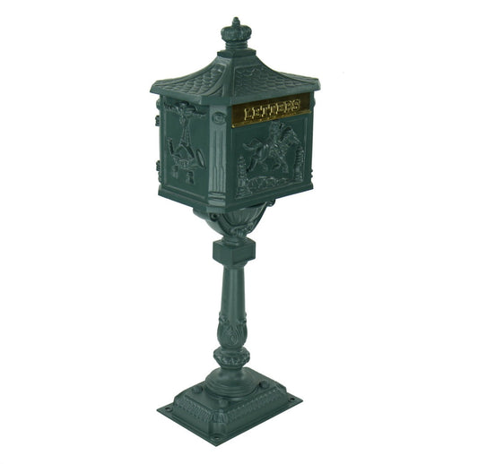 Amco Victorian Pedestal Locking Mailbox in Textured Green