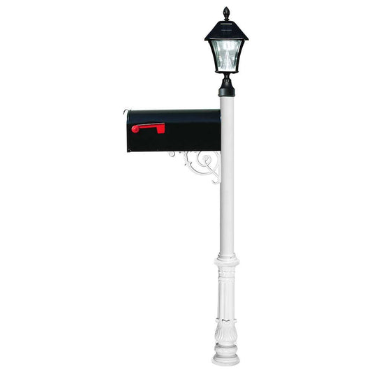 Lewiston Post with Economy #1 Mailbox and Ornate Base with Black Bayview Solar Lamp