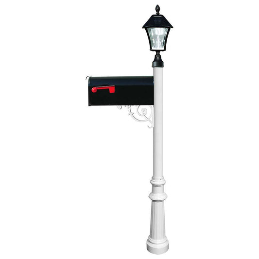 Lewiston Post with Economy #1 Mailbox and Fluted Base with Black Bayview Solar Lamp