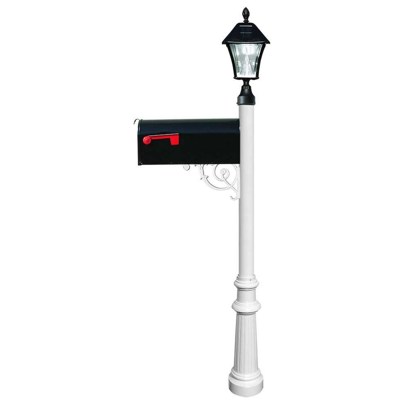 Lewiston Post with Economy #1 Mailbox and Fluted Base with Black Bayview Solar Lamp