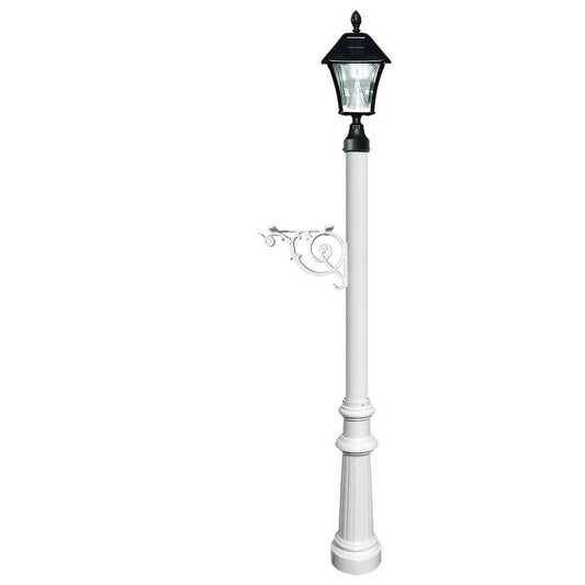 Lewiston Post Only with Support Brace and Fluted Base with Black Bayview Solar Lamp