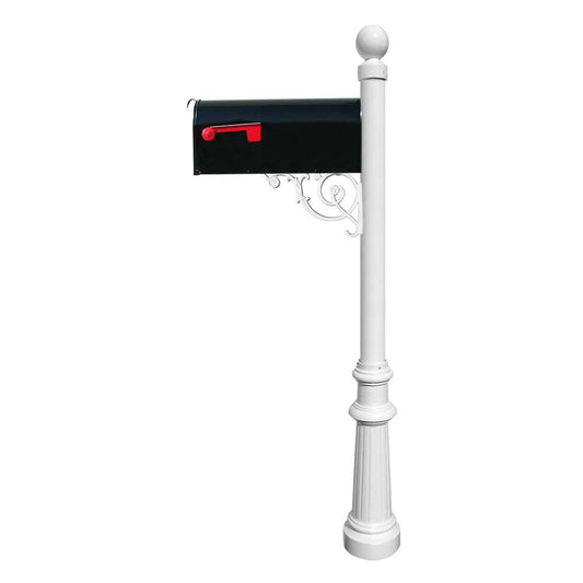 Lewiston Post with Support Brace, E1 Economy Mailbox, Mounting Plate, Fluted Base, and Ball Finial
