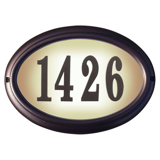 Edgewood Oval Lighted Address Plaque with Polymer Numbers Included - Antique Copper Frame