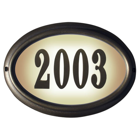 Edgewood Oval Lighted Address Plaque with Polymer Numbers Included - French Bronze Frame