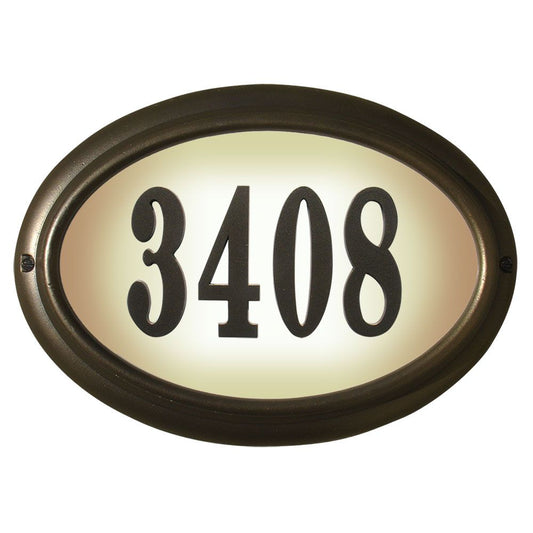 Edgewood Oval Lighted Address Plaque with Polymer Numbers Included- Oil Rub Bronze Frame Color