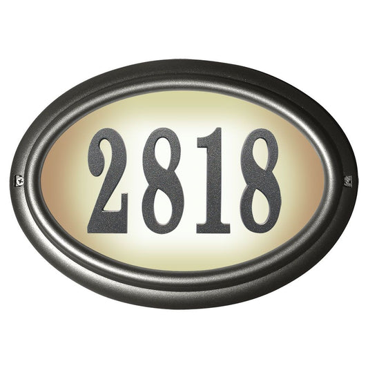 Edgewood Oval Lighted Address Plaque with Polymer Numbers Included - Pewter Frame Color