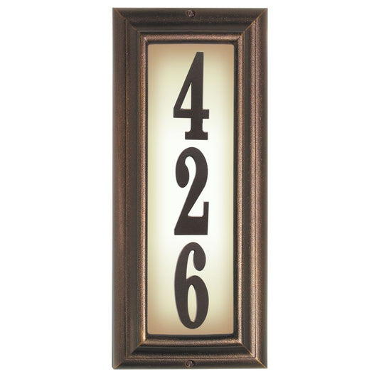 Edgewood Vertical Lighted Address Plaque with Vinyl Numbers - Antique Copper Frame