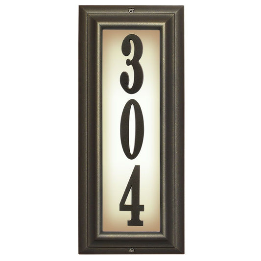 Edgewood Vertical Lighted Address Plaque with Black Vinyl Numbers - Oil Rub Bronze Frame Color