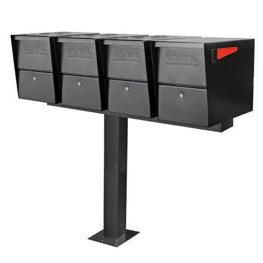 Mail Boss Package Master Quad Mailboxes with Post - Black