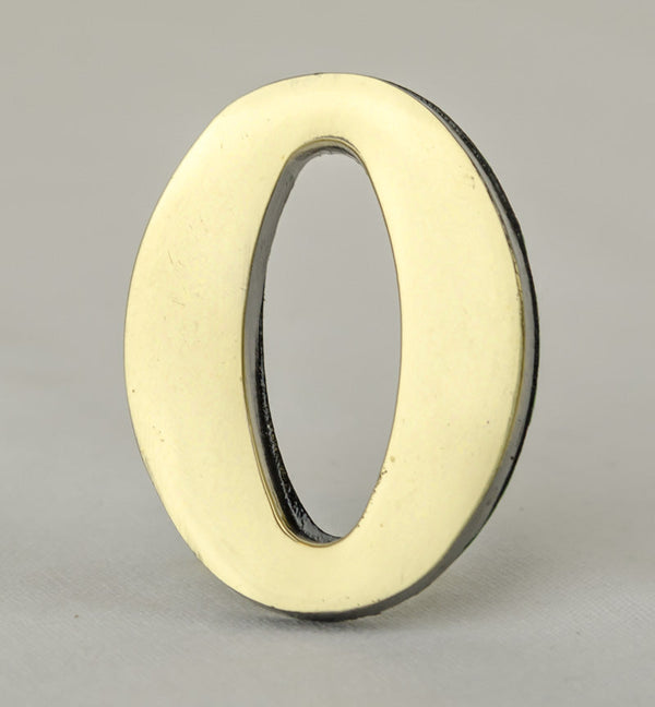 2 Inch Brass Number with Self Adhesive Back - Zero (0)