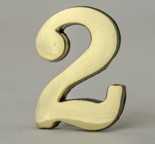 2 Inch Brass Number with Self Adhesive Back - Two (2)