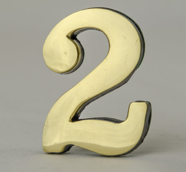 2 Inch Brass Number with Self Adhesive Back - Two (2)